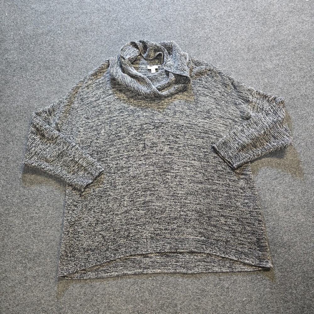 J Jill Sweater Women Size 3X Gray Black Cowl Neck Knit Long Sleeve Career Casual